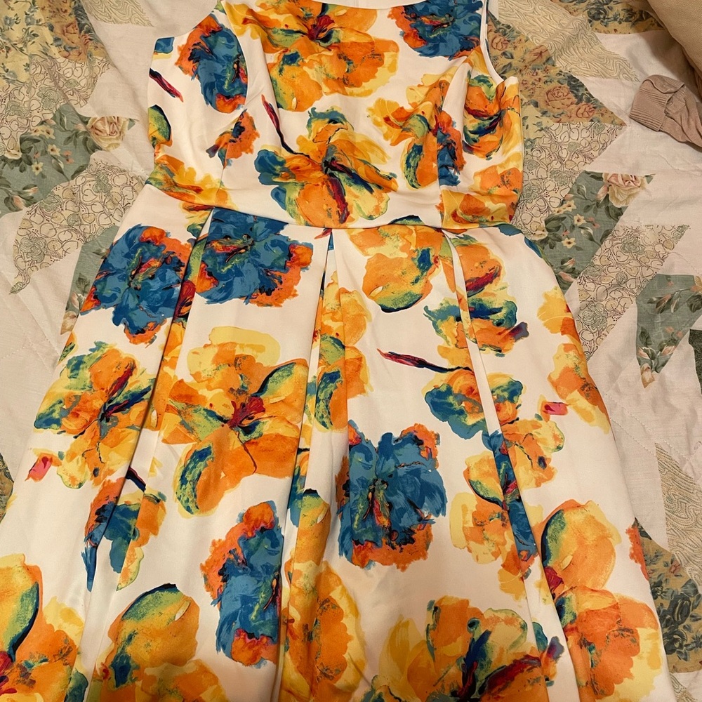 Rafaella White Dress with Blue and Yellow Floral Accents